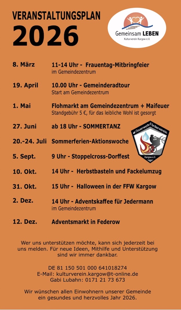 Veranstaltungsplan 2026